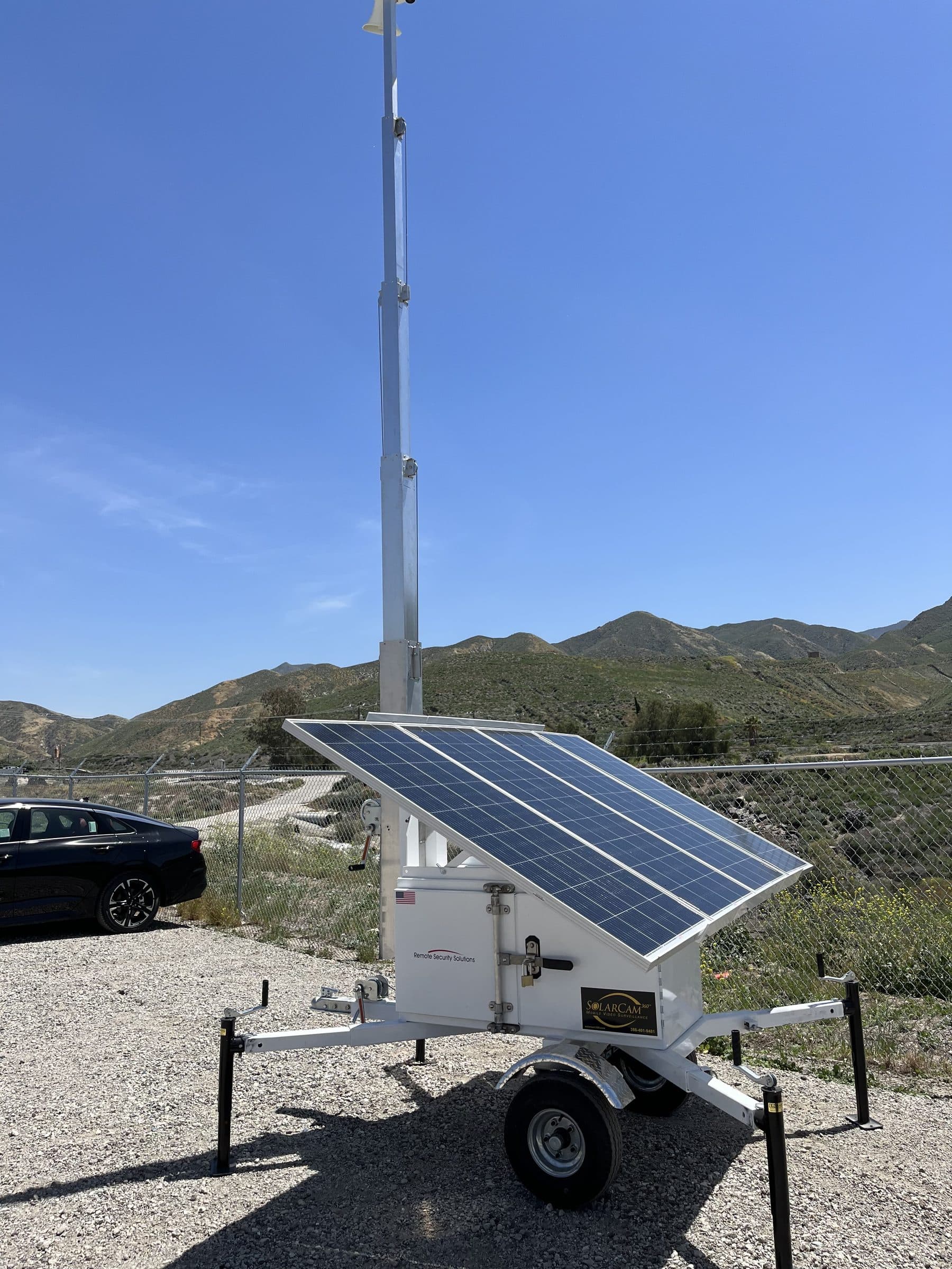 SolarCam360 solar surveillance unit deployed on arid mountain terrain