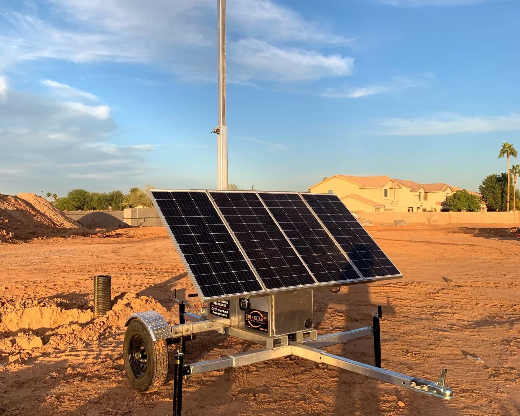 SolarCam360 surveillance trailer securing a commercial construction site