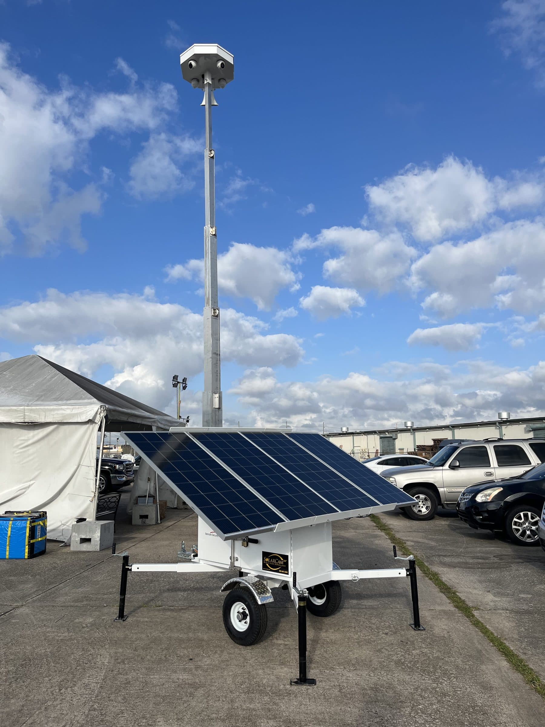 SolarCam360 unit deployed beside an event venue tent