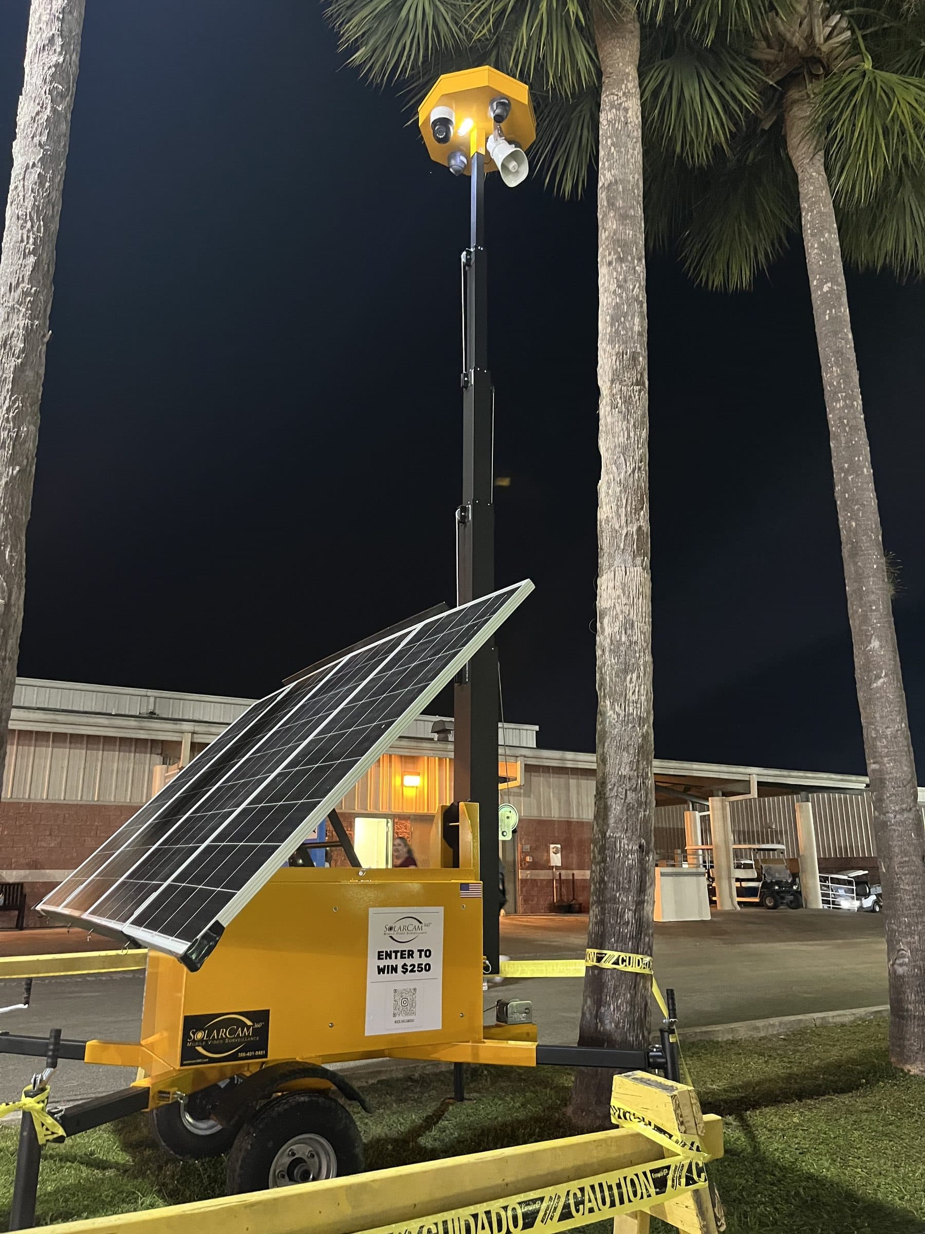 SolarCam360 unit monitoring a public facility at night